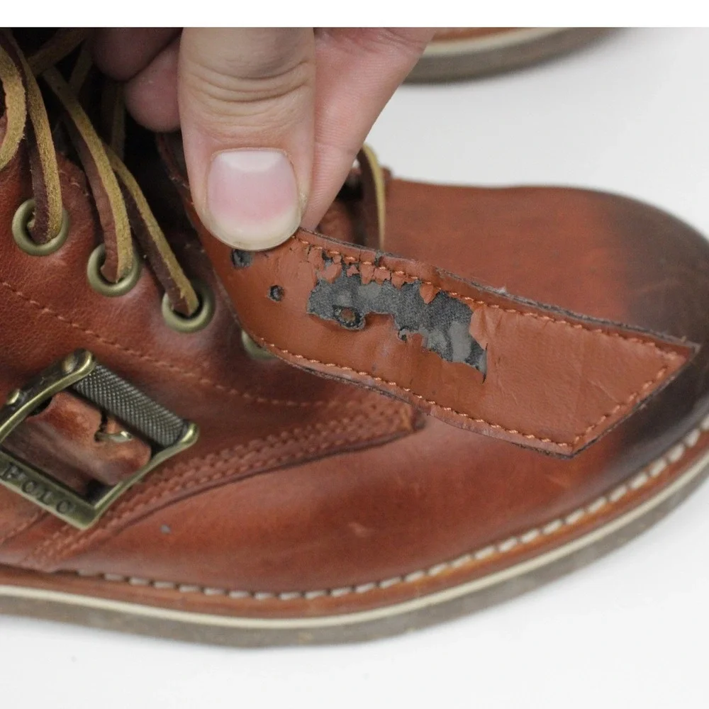 Polo Ralph Lauren Maurice Leather Harness Boots Mens 9D Brown Lace Up Moto